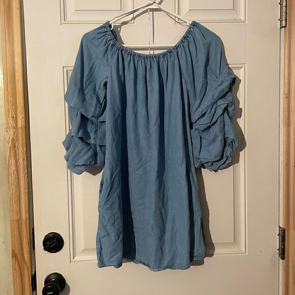Zara Dresses | Zara Off The Shoulder Denim Dress - Picture 2 of 4